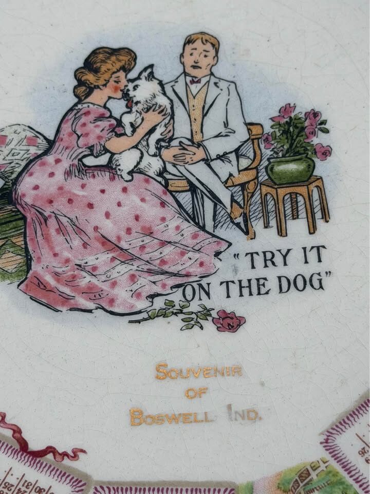 Antique 1909 Calendar Plate - Rare "Try It On The Dog" McNicol Semi-Porcelain - photo 2