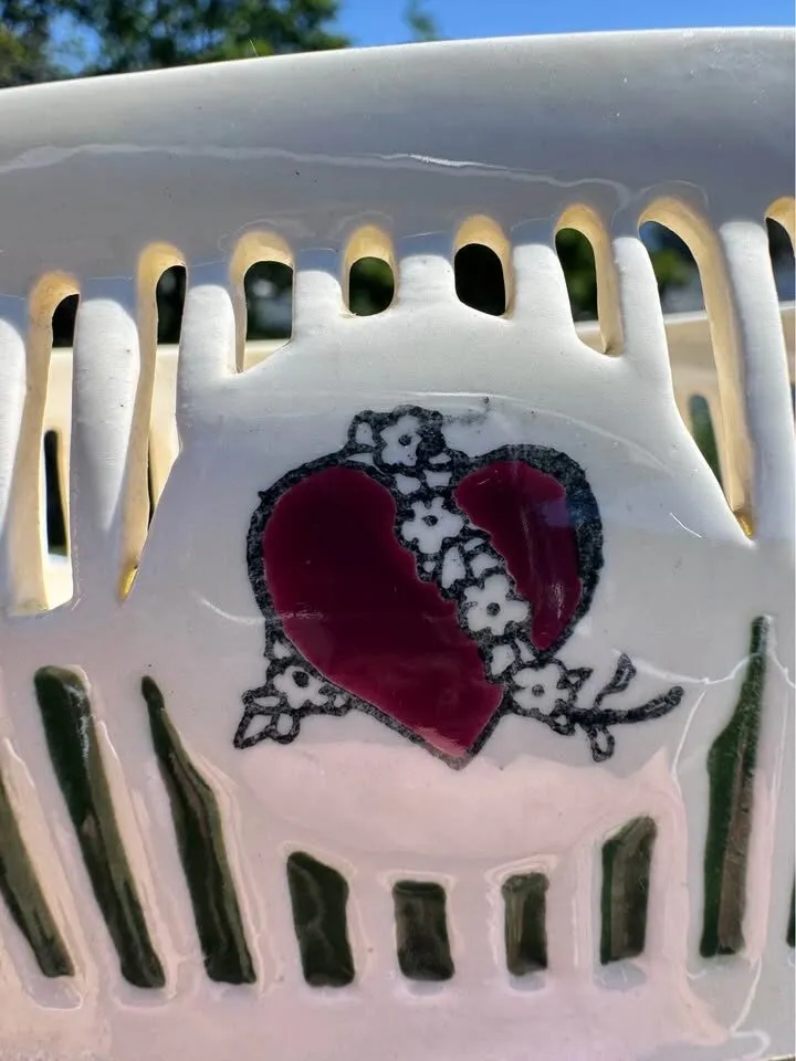 Vintage Reticulated Ceramic Basket Bowl - Mid Century Hand Painted - photo 5