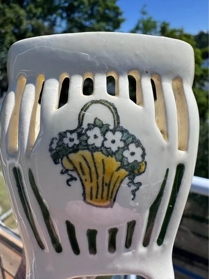 Vintage Reticulated Ceramic Basket Bowl - Mid Century Hand Painted - photo 6