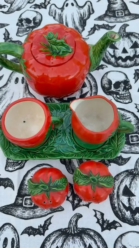 Vintage 1950s Maruhon Ware Pumpkin/Tomato Ware Tea Set (6pc) – Fall Cottage Decor - photo 1