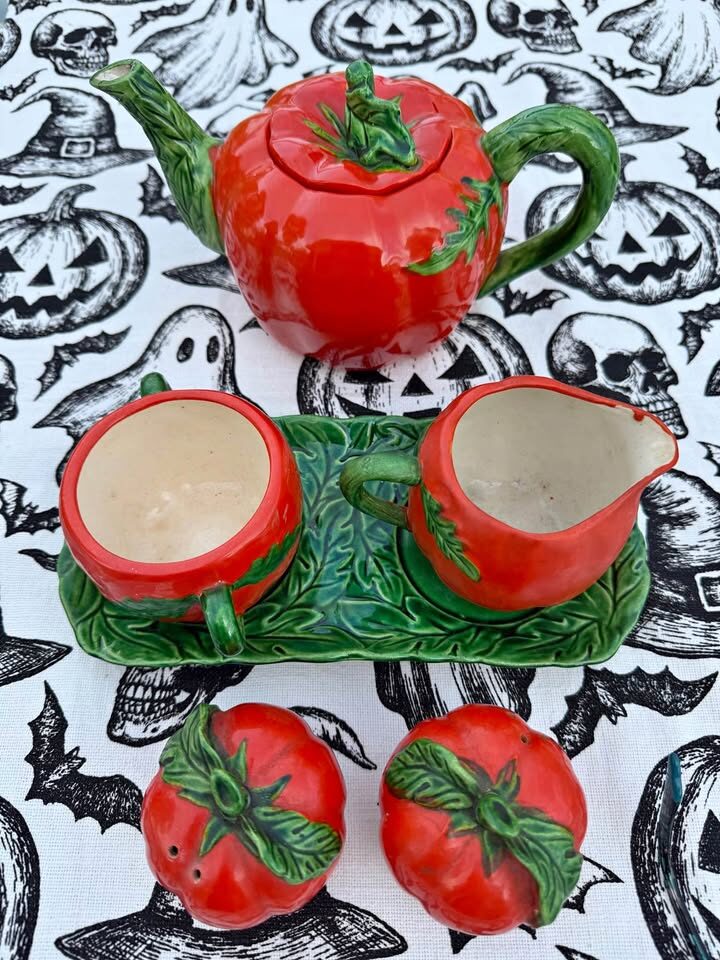Vintage 1950s Maruhon Ware Pumpkin/Tomato Ware Tea Set (6pc) – Fall Cottage Decor - photo 2