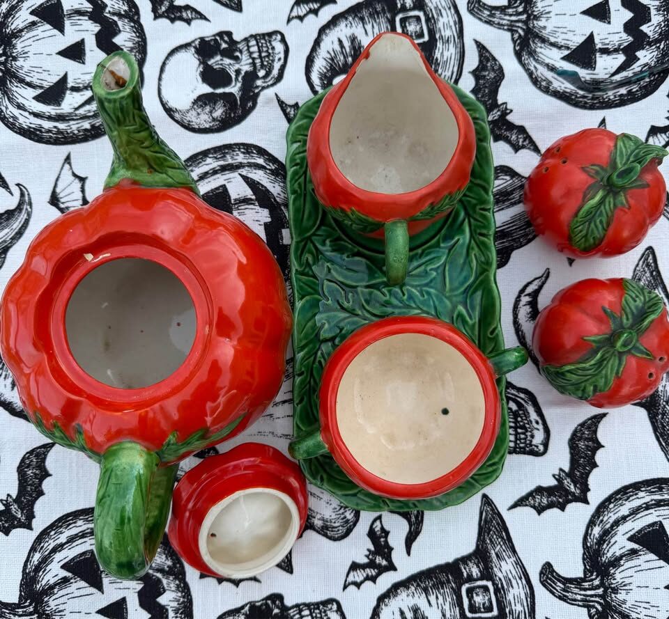 Vintage 1950s Maruhon Ware Pumpkin/Tomato Ware Tea Set (6pc) – Fall Cottage Decor - photo 3