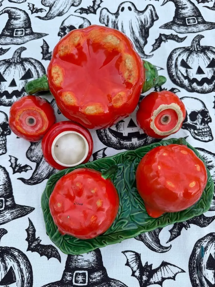 Vintage 1950s Maruhon Ware Pumpkin/Tomato Ware Tea Set (6pc) – Fall Cottage Decor - photo 6