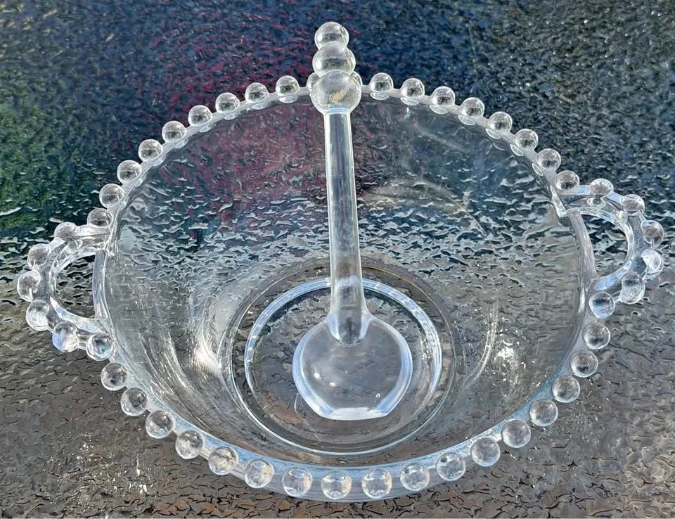 Vintage Imperial Glass "Candlewick" Handled Mayonnaise Bowl & Ladle Set (2-Piece) - photo 1