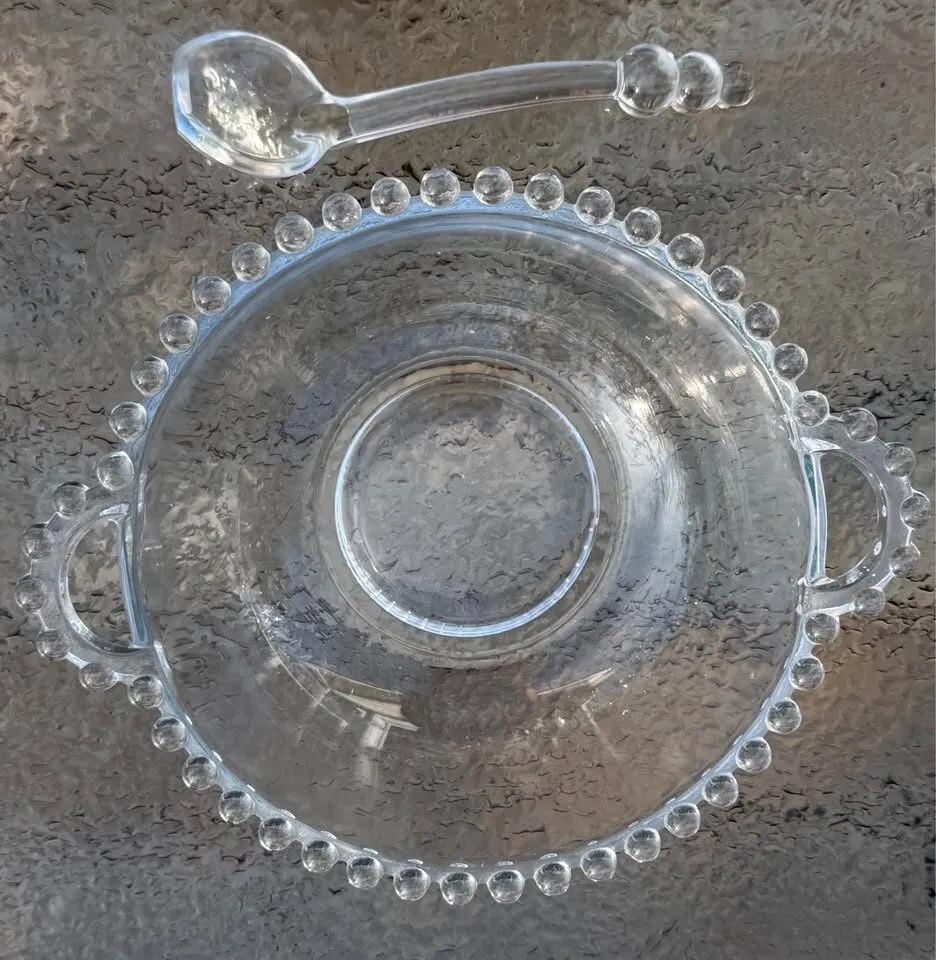 Vintage Imperial Glass "Candlewick" Handled Mayonnaise Bowl & Ladle Set (2-Piece) - photo 4