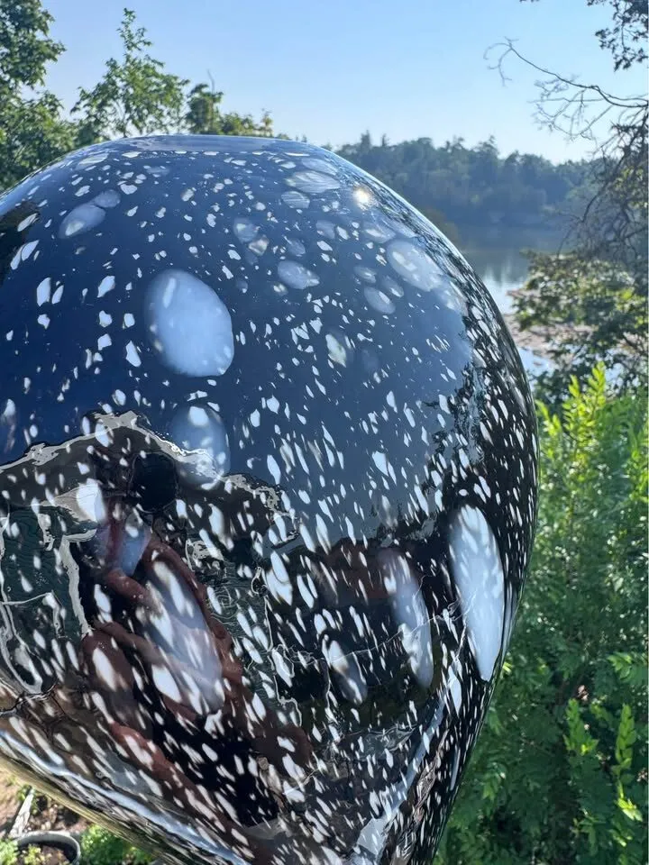 Vintage 1970s Pop Art 17.5" Hand-Blown Mottled Black Glass Teardrop Vase - photo 8