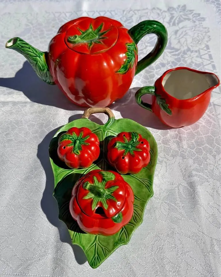 Rare 6pc Vintage Maruhon Ware Tomato Tea Set -Occupied Japan Era - photo 1