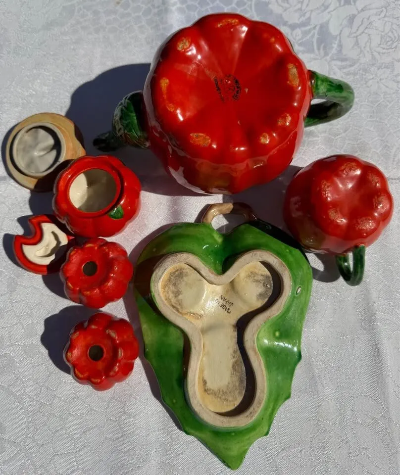 Rare 6pc Vintage Maruhon Ware Tomato Tea Set -Occupied Japan Era - photo 2