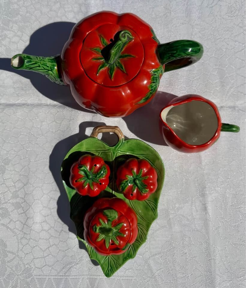 Rare 6pc Vintage Maruhon Ware Tomato Tea Set -Occupied Japan Era - photo 3