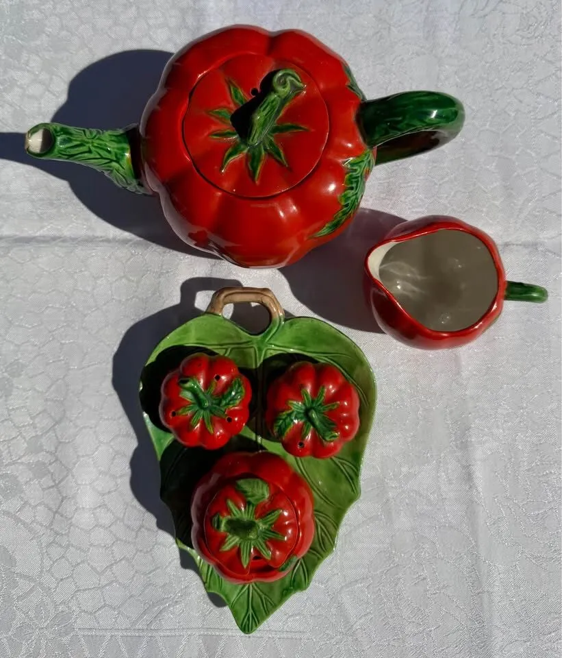 Rare 6pc Vintage Maruhon Ware Tomato Tea Set -Occupied Japan Era - photo 3