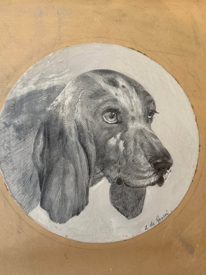 Antique 17x17" Leaf-Carved Frame & Dog Sketch – Boyd Estate Provenance - photo 5