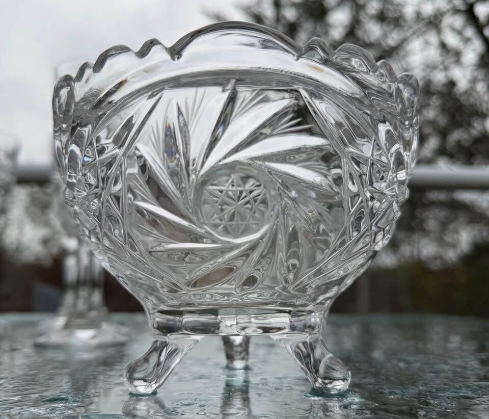 Vintage Bohemian Cut Crystal 7-Piece Serving Bowl & Matching Stemmed Glasses Set - photo 5