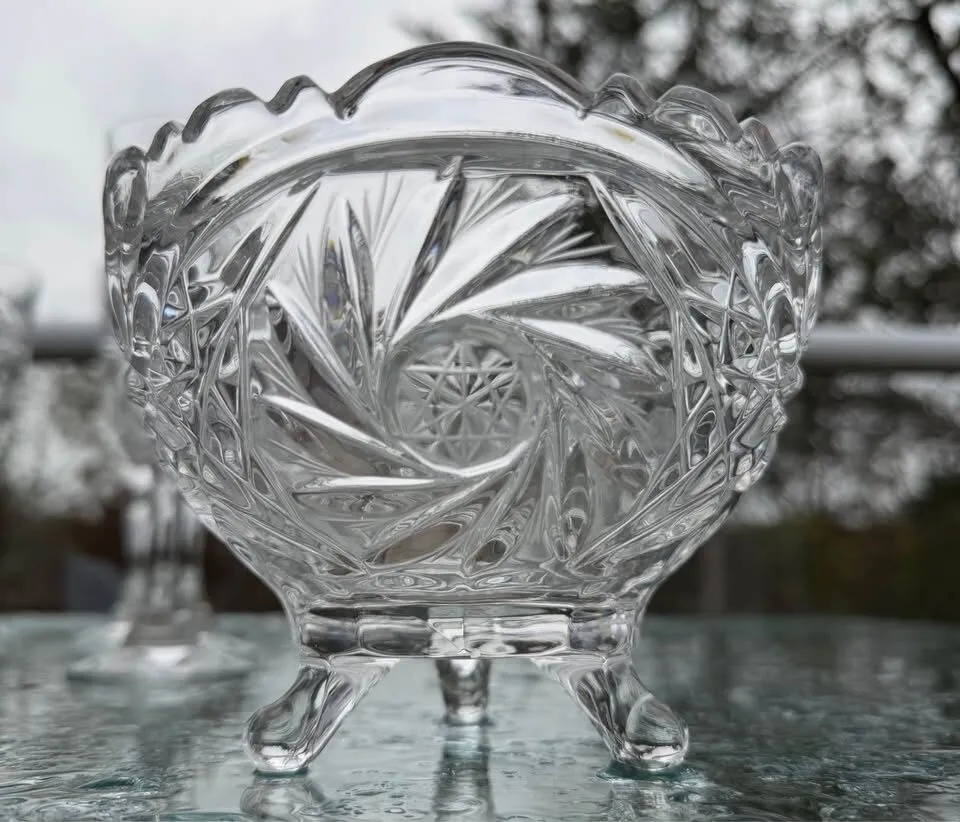 Vintage Bohemian Cut Crystal 7-Piece Serving Bowl & Matching Stemmed Glasses Set - photo 5