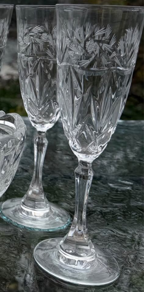 Vintage Bohemian Cut Crystal 7-Piece Serving Bowl & Matching Stemmed Glasses Set - photo 9