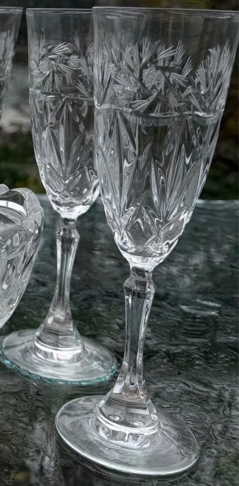 Vintage Bohemian Cut Crystal 7-Piece Serving Bowl & Matching Stemmed Glasses Set - photo 9