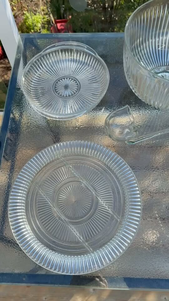 Rare Vintage 5-Pc Mid-Century Crystal Buffet Serving Set - Includes Glass Ladle! - photo 1