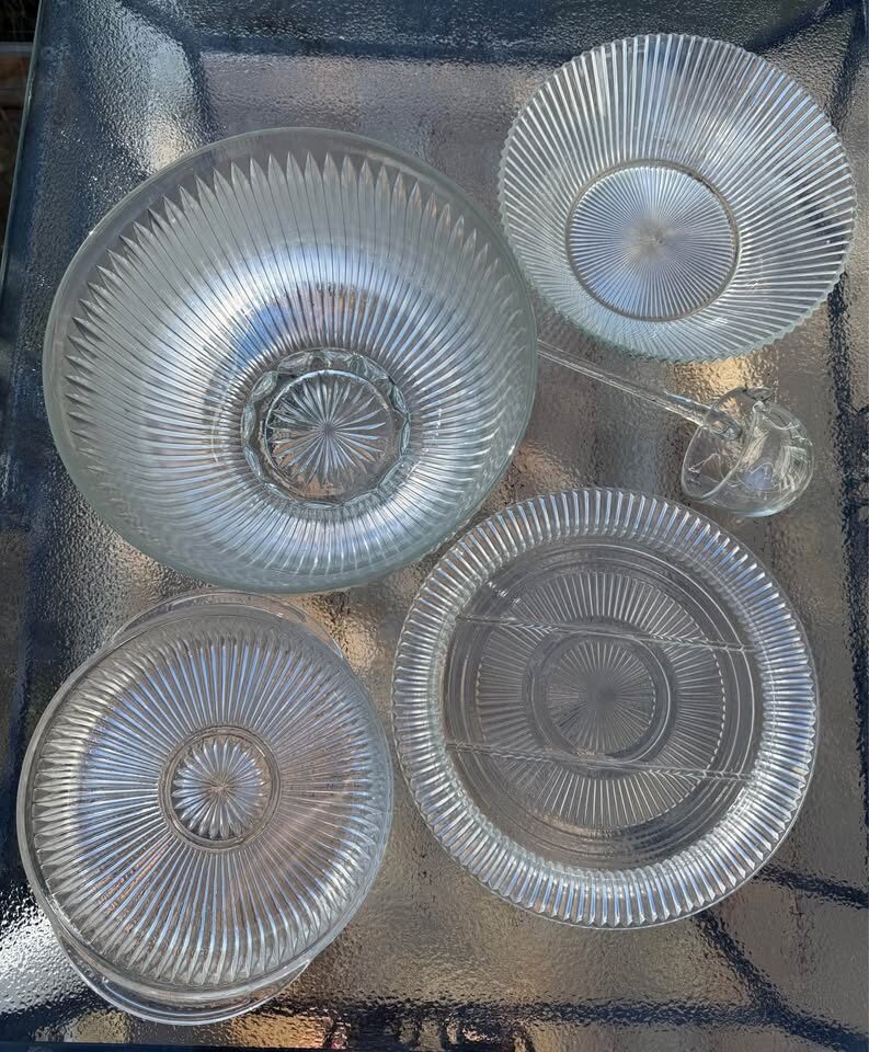 Rare Vintage 5-Pc Mid-Century Crystal Buffet Serving Set - Includes Glass Ladle! - photo 11