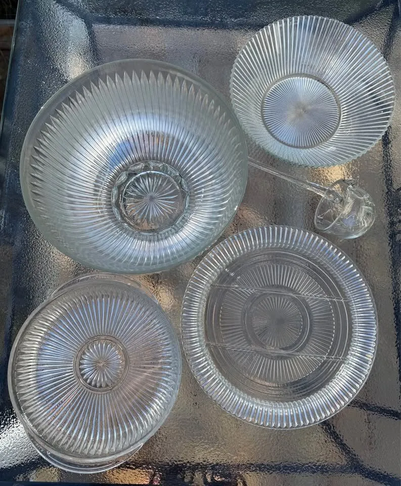 Rare Vintage 5-Pc Mid-Century Crystal Buffet Serving Set - Includes Glass Ladle! - photo 11