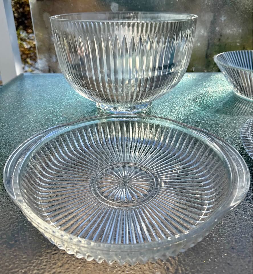 Rare Vintage 5-Pc Mid-Century Crystal Buffet Serving Set - Includes Glass Ladle! - photo 2
