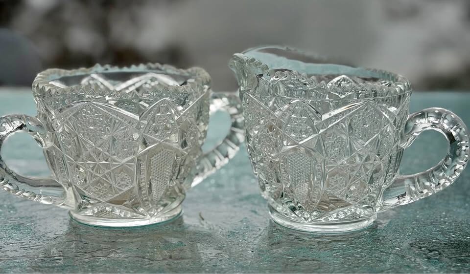 Antique 1907 McKee Glass "Fentec" Cream & Sugar Set - Marked - photo 1