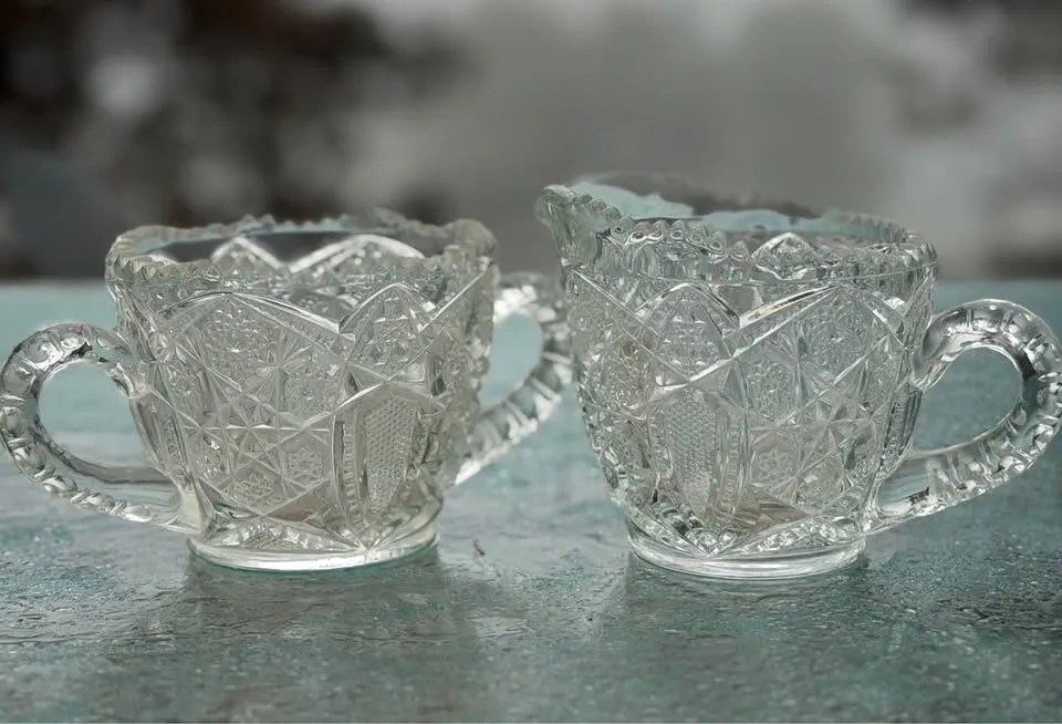 Antique 1907 McKee Glass "Fentec" Cream & Sugar Set - Marked - photo 2