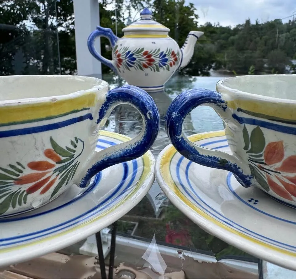 Antique 1920/1930s Henriot Quimper 5-Pc Tea Set - Handpainted French Faience - photo 10