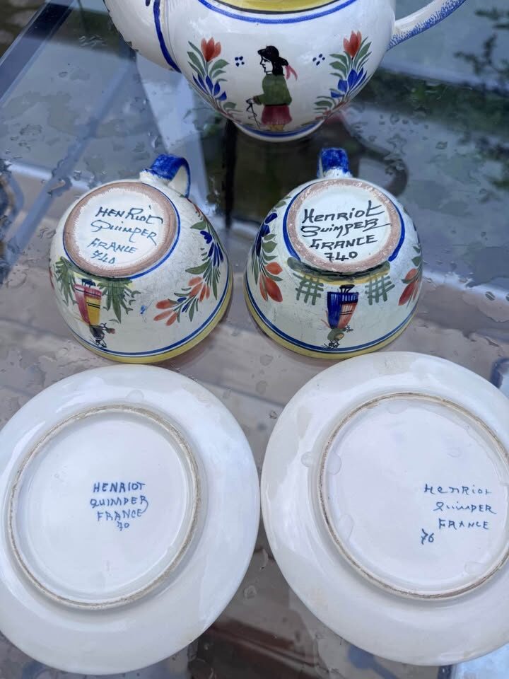 Antique 1920/1930s Henriot Quimper 5-Pc Tea Set - Handpainted French Faience - photo 3