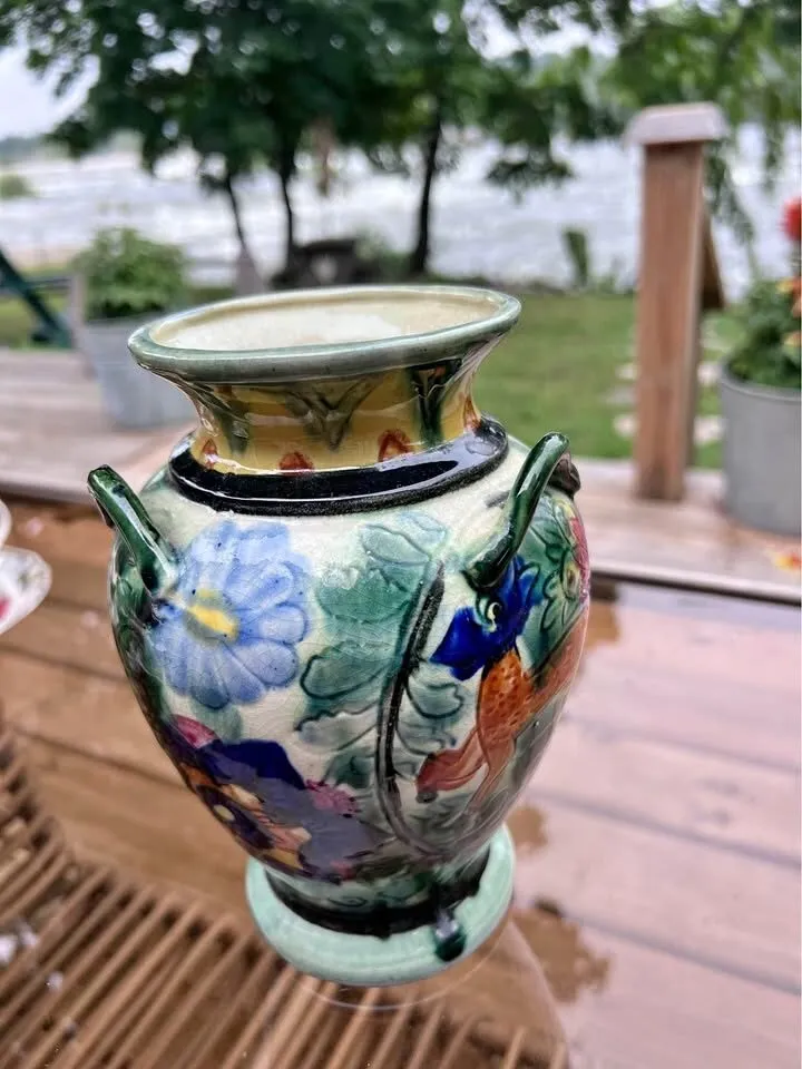 Vintage 9" Glazed Pottery Vase - Made in Japan (Circa 1930s) - photo 1