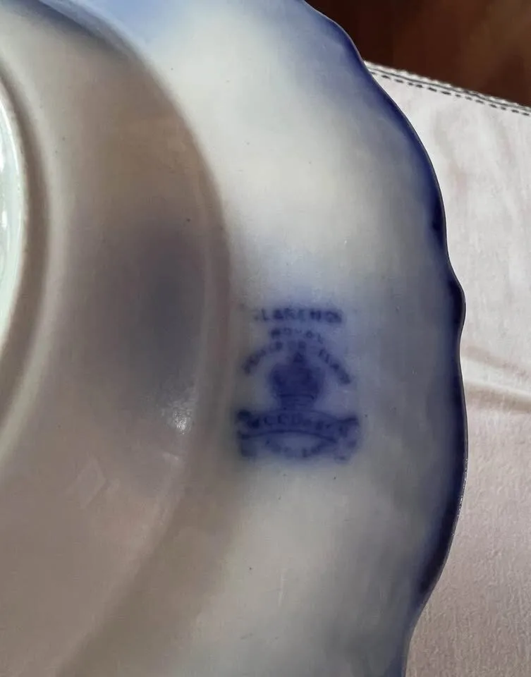 Antique Flow Blue Clarence Plate by Wood & Son, c.1891 - Victorian Era, Royal Semi Porcelain - photo 3