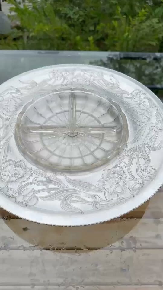 Vintage Wilson Specialties Aluminum Lazy Susan w/ Original Glass Insert and lid