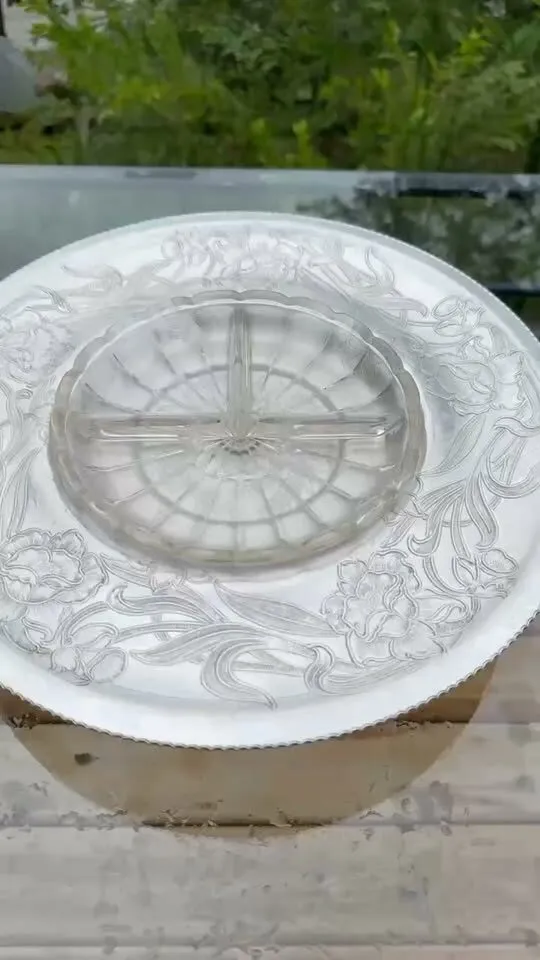 Vintage Wilson Specialties Aluminum Lazy Susan w/ Original Glass Insert and lid - photo 1
