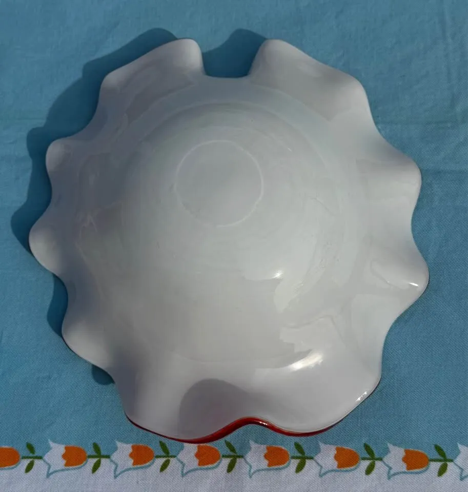 Vintage Mid-Century Murano Art Glass Ruffled Dish - Red & Gold Aventurine - photo 2