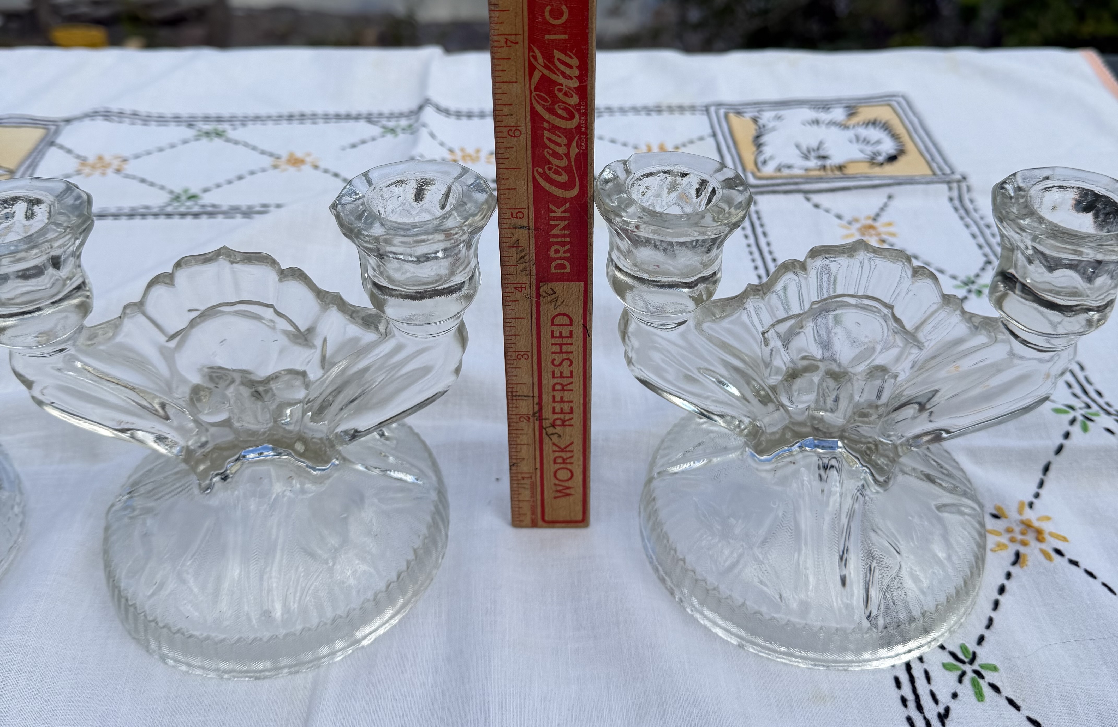 Vintage Art Deco Glass Candle Holders – Original 1930s Jeannette Pair & Federal Wigwam - photo 3