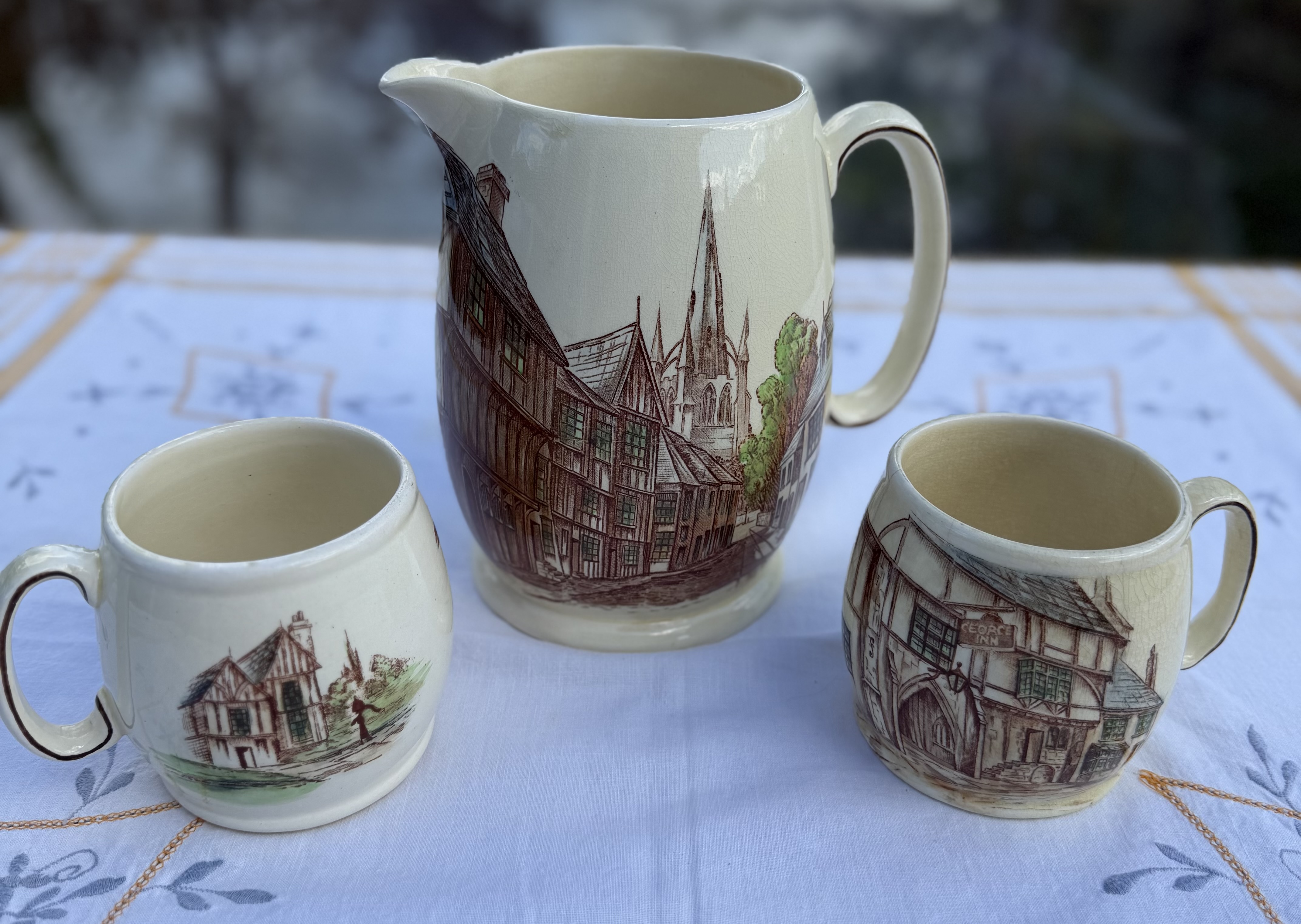 Vintage Kirkham Pottery Set - Large 7.5" "Thaxted" Pitcher & Mug (England) - photo 1