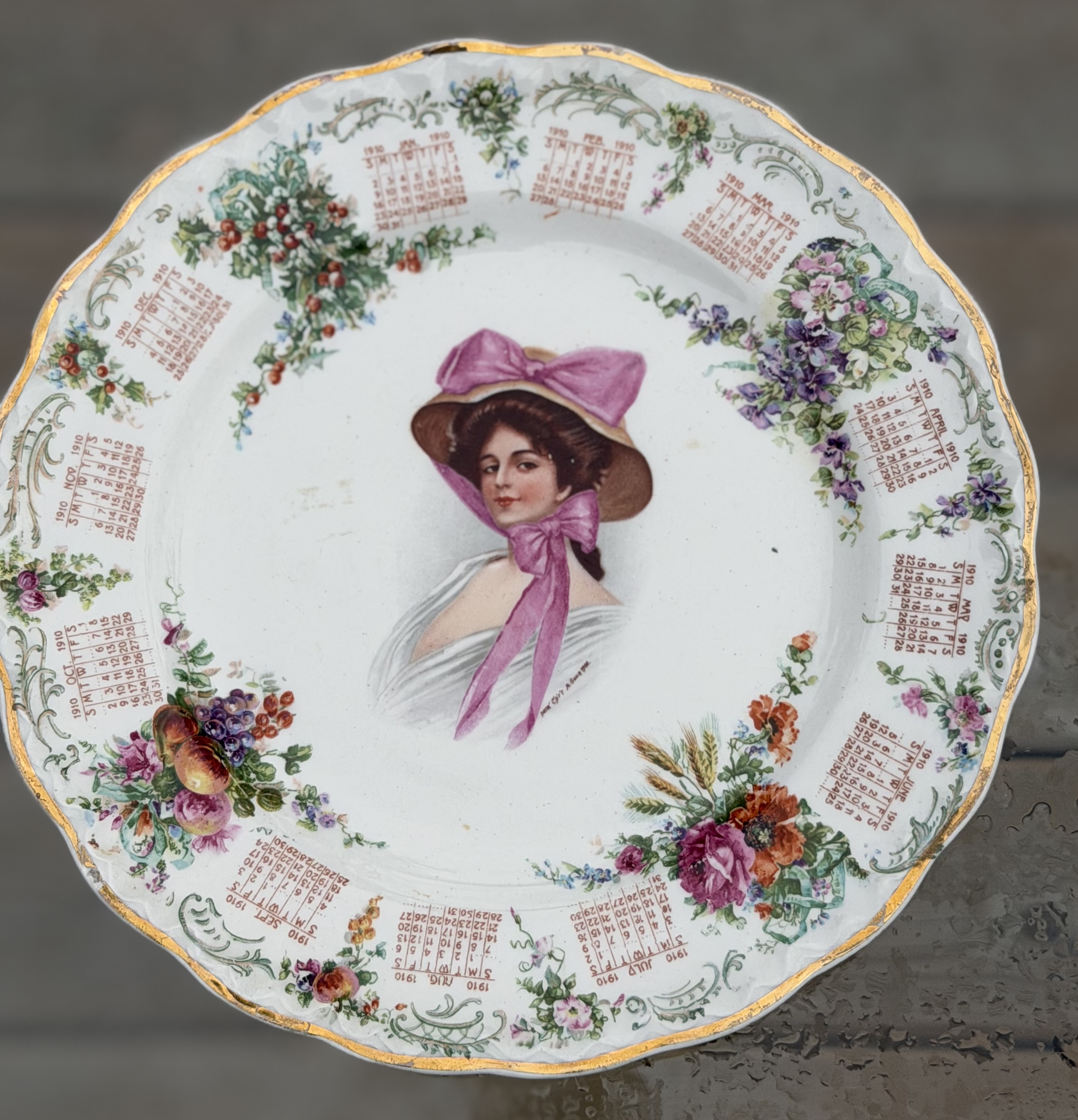 Antique 1910 Calendar Plate - Archie Gunn Portrait Art - photo 1
