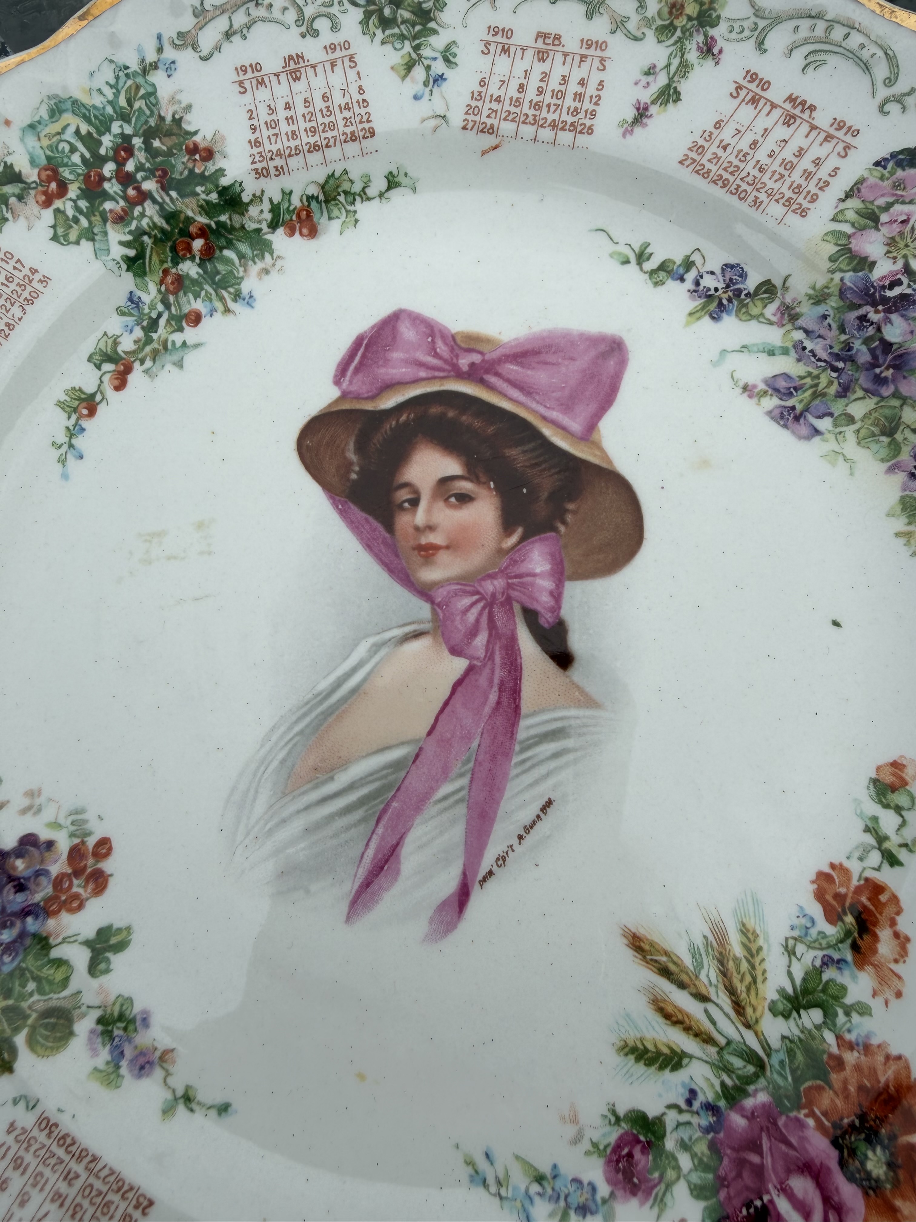 Antique 1910 Calendar Plate - Archie Gunn Portrait Art - photo 3